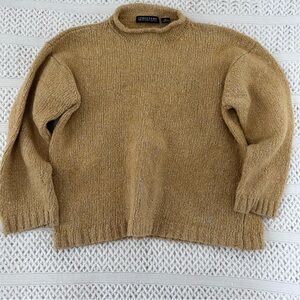 Vintage Structure Womens XL Mustard Boucle Crewneck Sweater Wool Silk Cotton